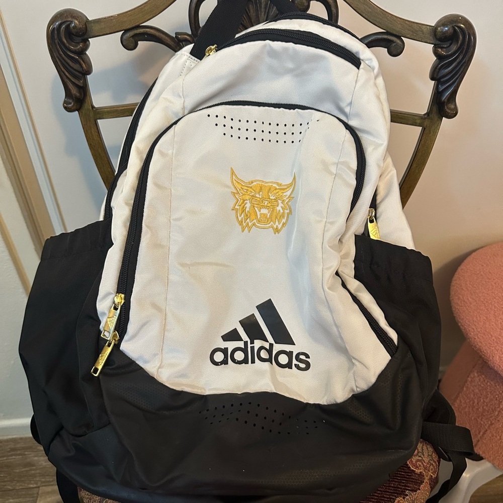 Adidas Black and White Backpack with Gold Accents